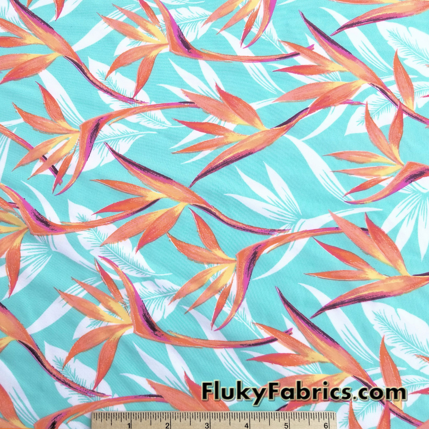 Bird of Paradise Flower on Aqua Swimsuit Poly Spandex