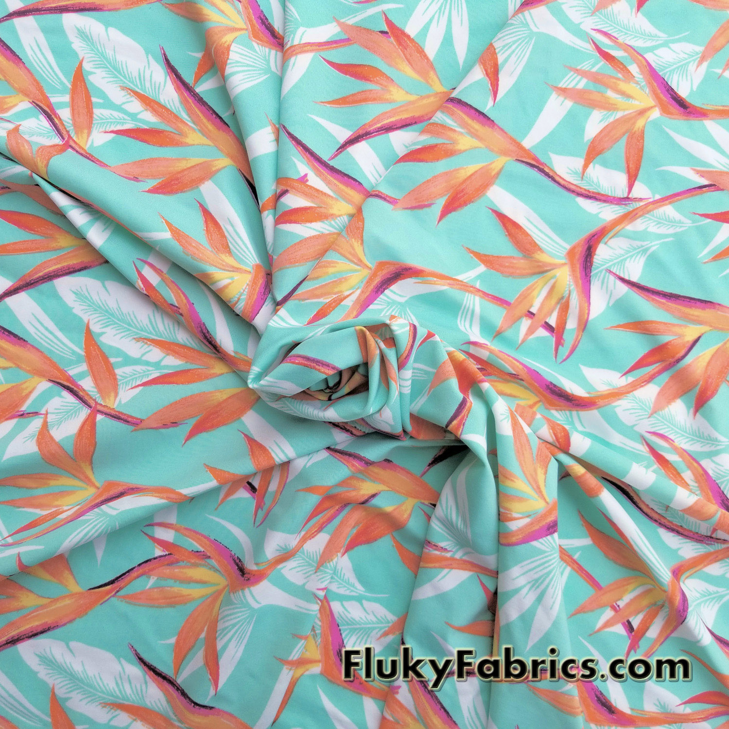 Bird of Paradise Flower on Aqua Swimsuit Poly Spandex