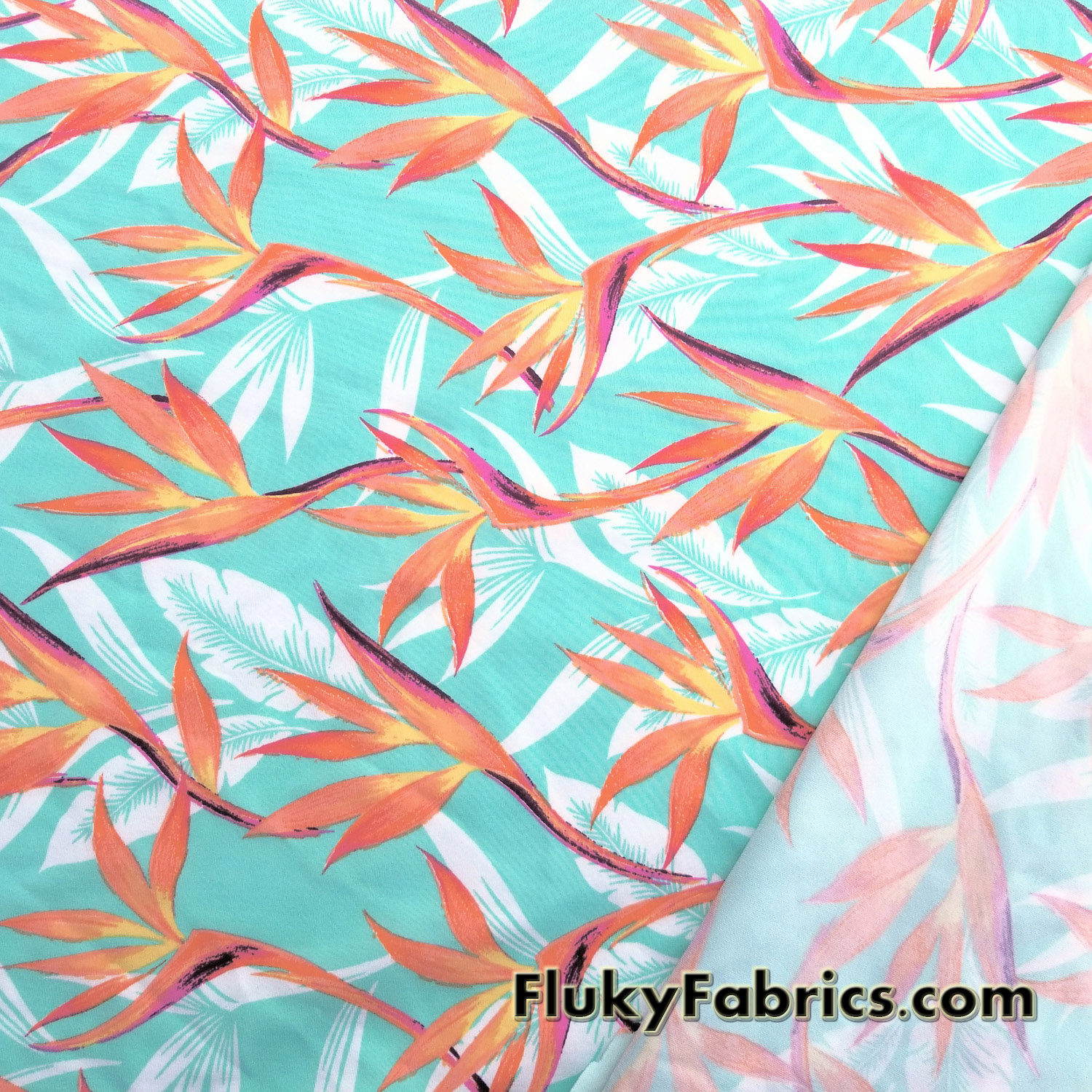 Bird of Paradise Flower on Aqua Swimsuit Poly Spandex