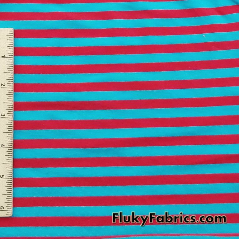 Turquoise and Red Yarn Dyed Stripe Cotton Spandex