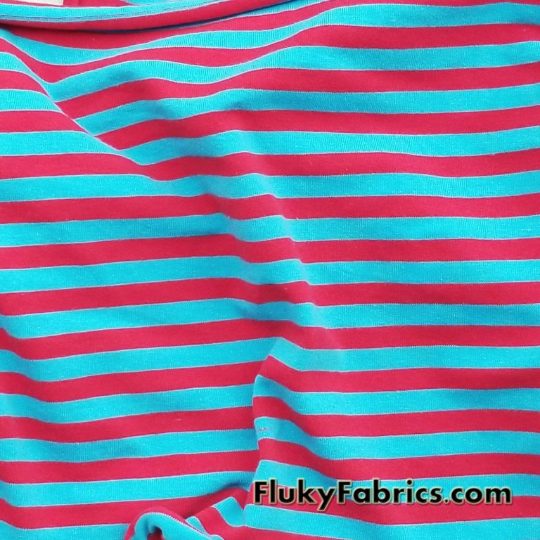 Turquoise and Red Yarn Dyed Stripe Cotton Spandex