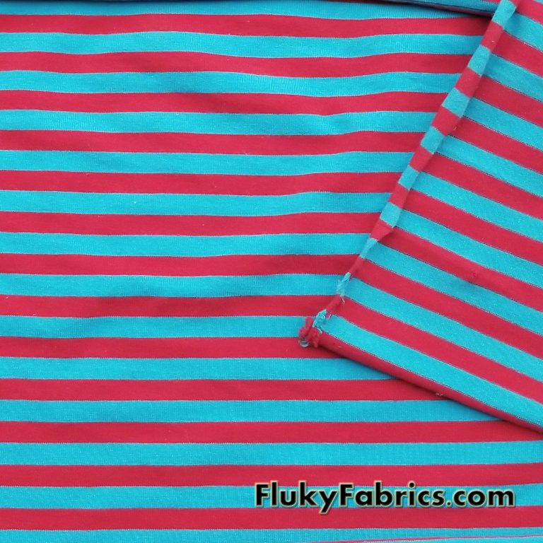 Turquoise and Red Yarn Dyed Stripe Cotton Spandex