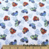 Cute Construction Trucks Print on 100% White Cotton Knit Fabric
