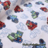 Cute Construction Trucks Print on 100% White Cotton Knit Fabric