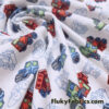 Cute Construction Trucks Print on 100% White Cotton Knit Fabric