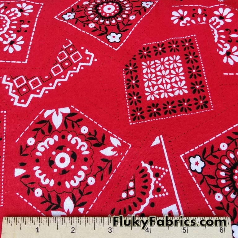 Red Bandana Print on Cotton Rib