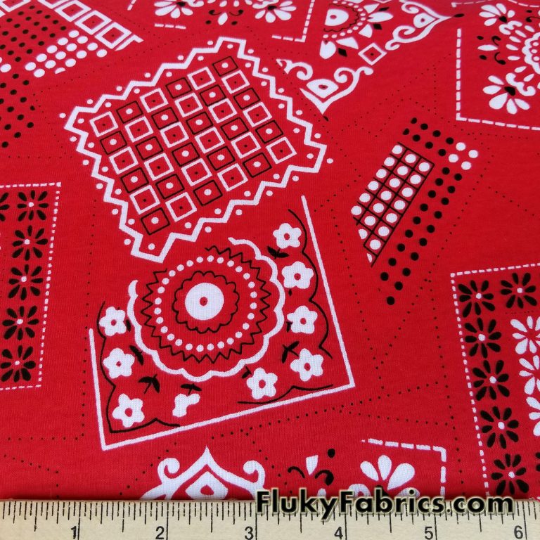 Red Bandana Print on Cotton Rib