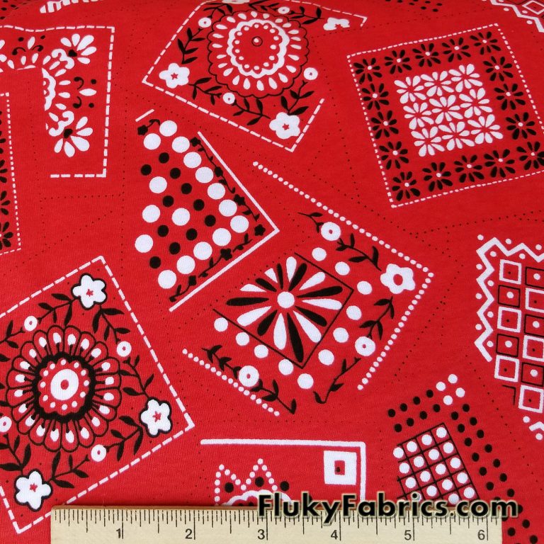 Red Bandana Print on Cotton Rib