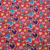 Colorful Hearts on Red Cotton Jersey