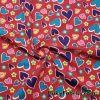 Colorful Hearts on Red Cotton Jersey