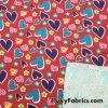 Colorful Hearts on Red Cotton Jersey