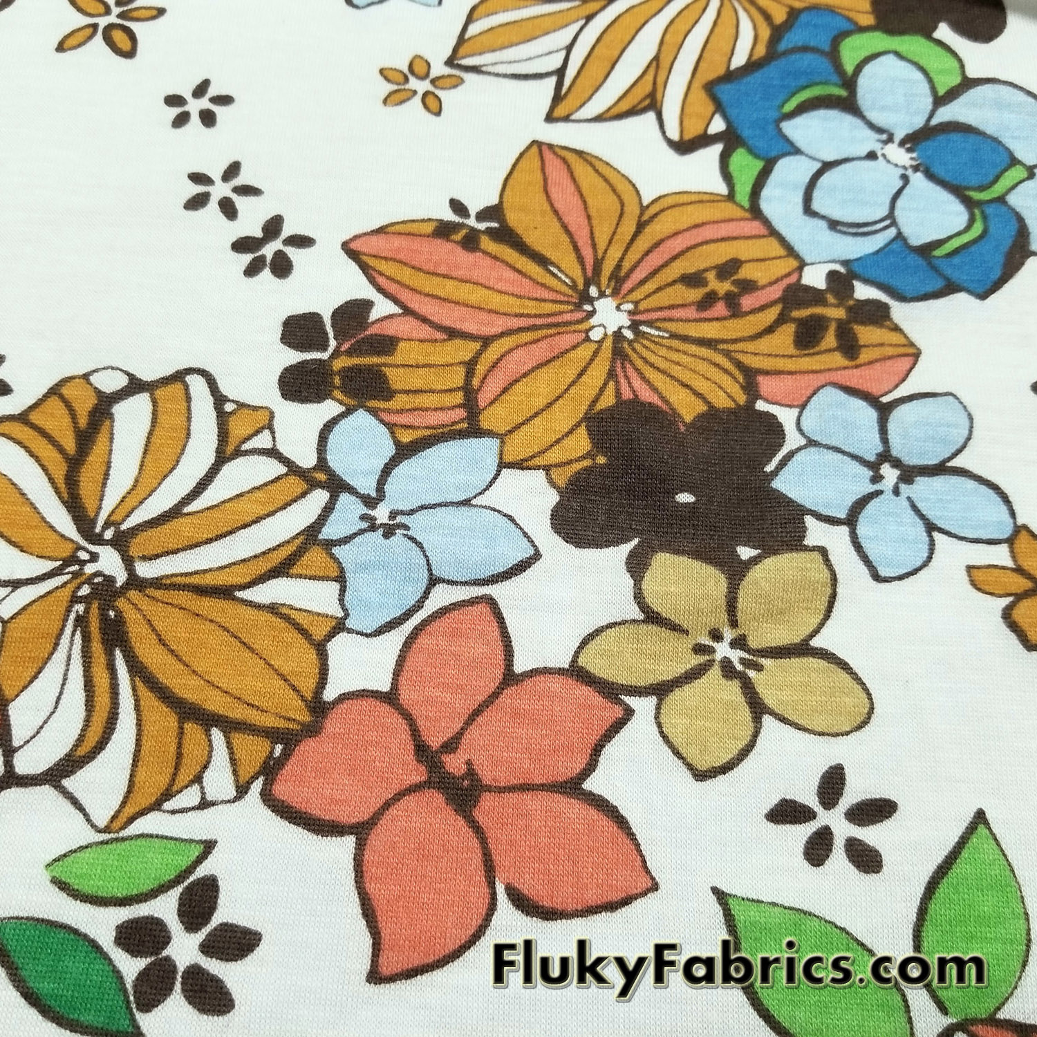 Flowers on Off White Cotton Jersey Print