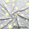 Light Yellow Stars on Gray French Terry Spandex Fabric
