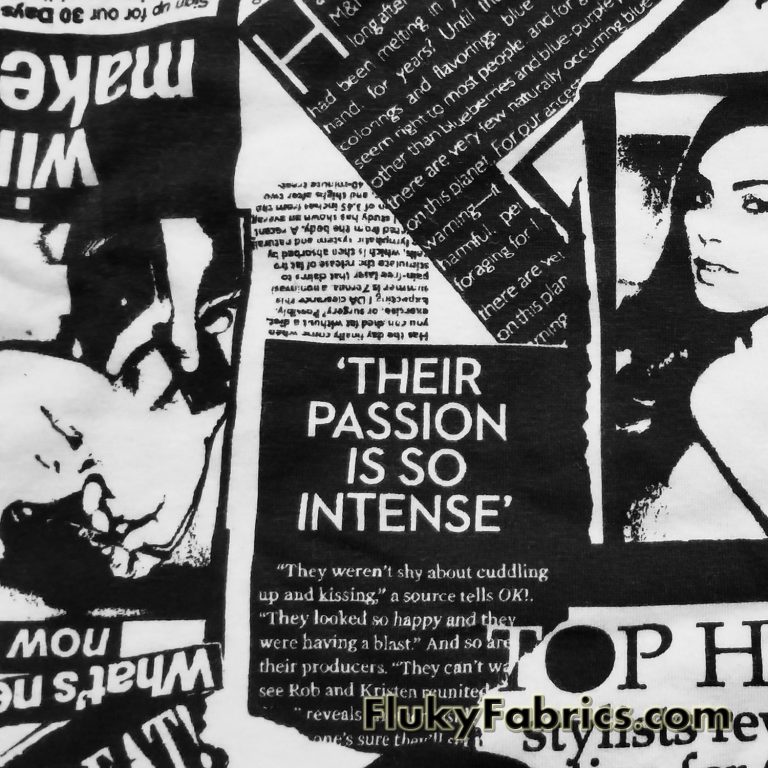 Black and White Newspaper Fashion Print Cotton Lycra