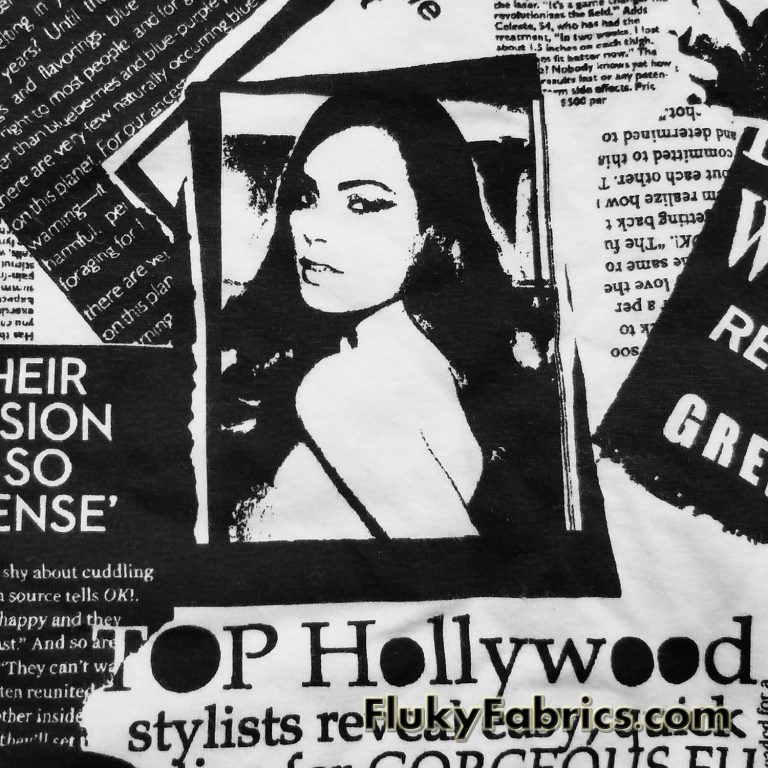Black and White Newspaper Fashion Print Cotton Lycra