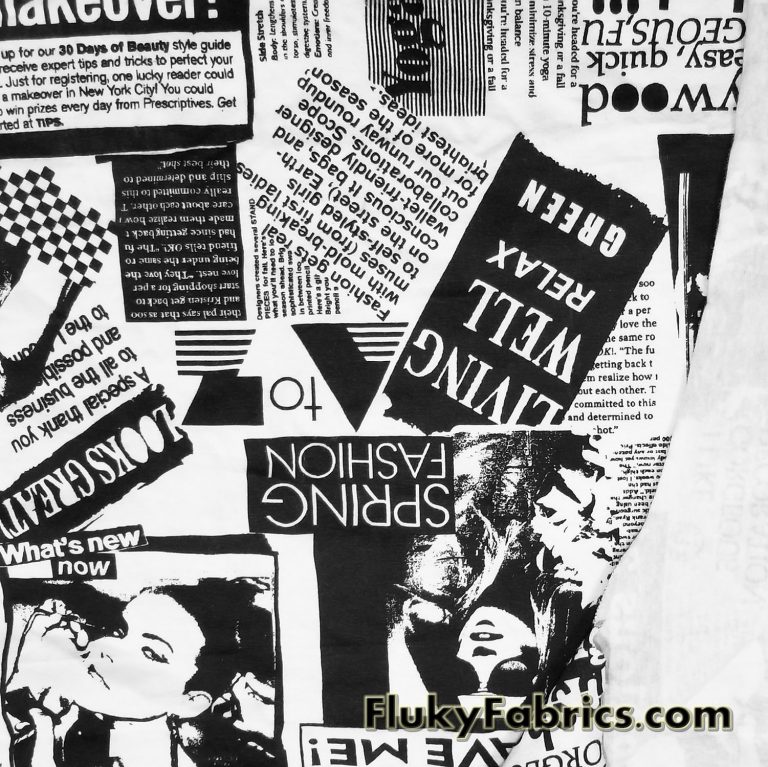 Black and White Newspaper Fashion Print Cotton Lycra