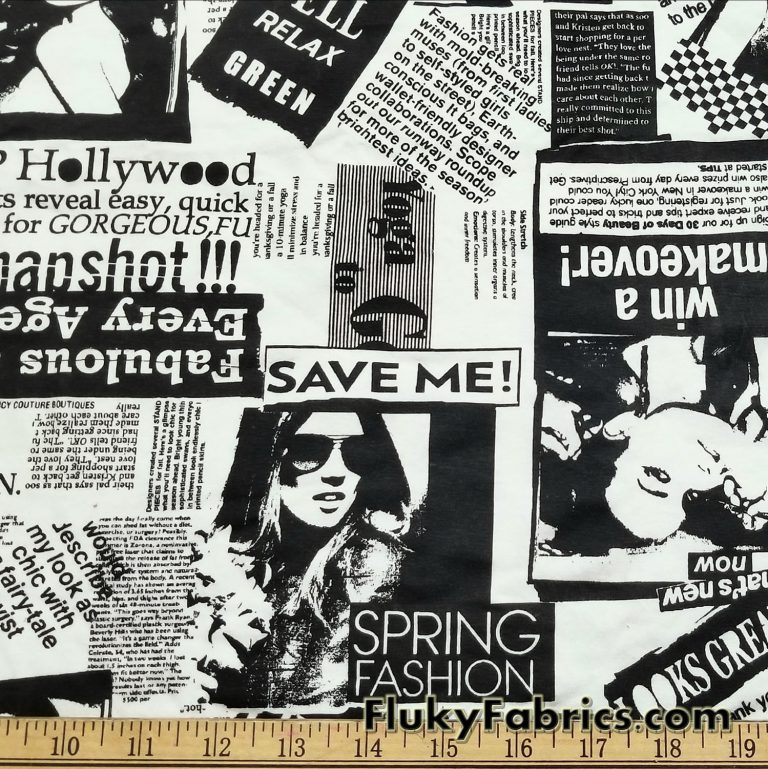 Black and White Newspaper Fashion Print Cotton Lycra
