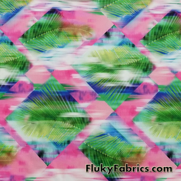 Nylon Spandex Swimsuit Fabric, 4 Way Stretch Abstract Diamonds and Palms