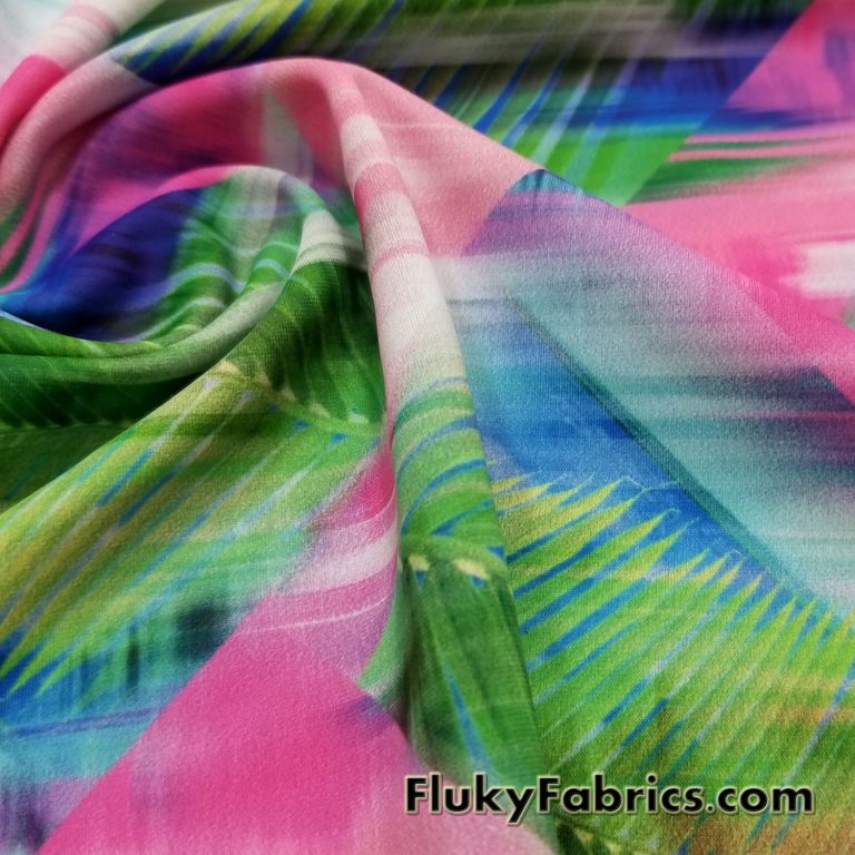 Nylon Spandex Swimsuit Fabric, 4 Way Stretch Abstract Diamonds and Palms
