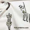 Native Australia Print with Kangaroos, Boomerangs, Huts Cotton Jersey Fabric