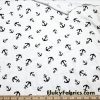 Black Anchors Nautical Design Print on White Cotton Spandex Fabric
