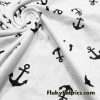 Black Anchors Nautical Design Print on White Cotton Spandex Fabric