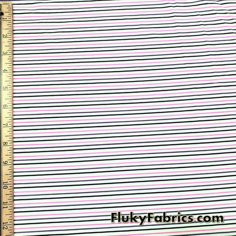 Nylon Spandex Black, Hot Pink and Purple Mini Stripes Fabric