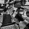 Newspaper on Heather Gray and Black Fashion Print Cotton Jersey Lycra Fabric000