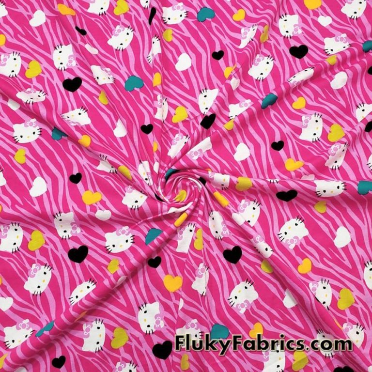 Cute Kitten Faces and Hearts with Animal Print Cotton Jersey Fabric