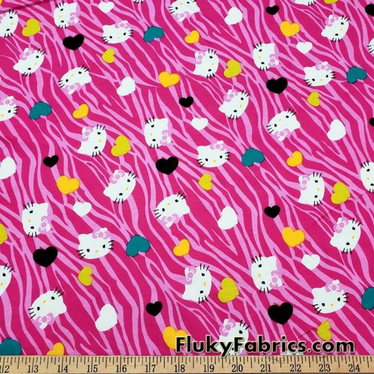 Cute Kitten Faces and Hearts with Animal Print Cotton Jersey Fabric