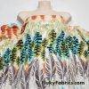 Colorful Feathers and Leaves Sketches on White Cotton Jersey Fabric