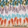 Colorful Feathers and Leaves Sketches on White Cotton Jersey Fabric