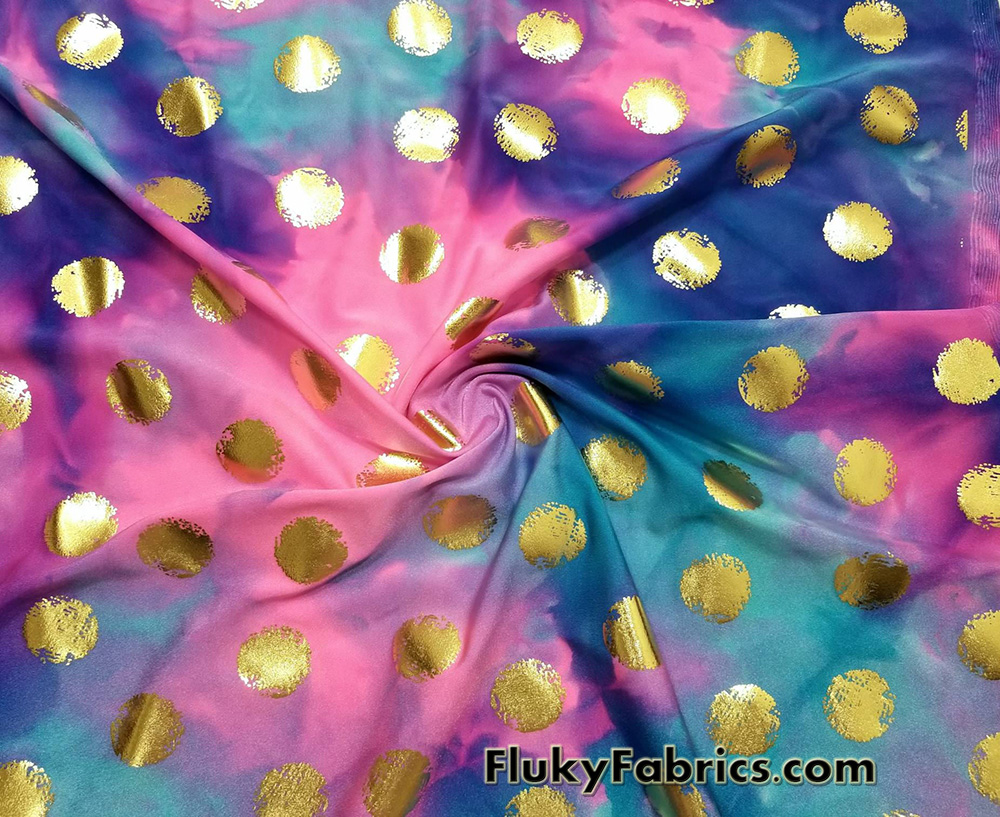 Tie Dye with Gold Dots Swimsuit Nylon Spandex Fabric