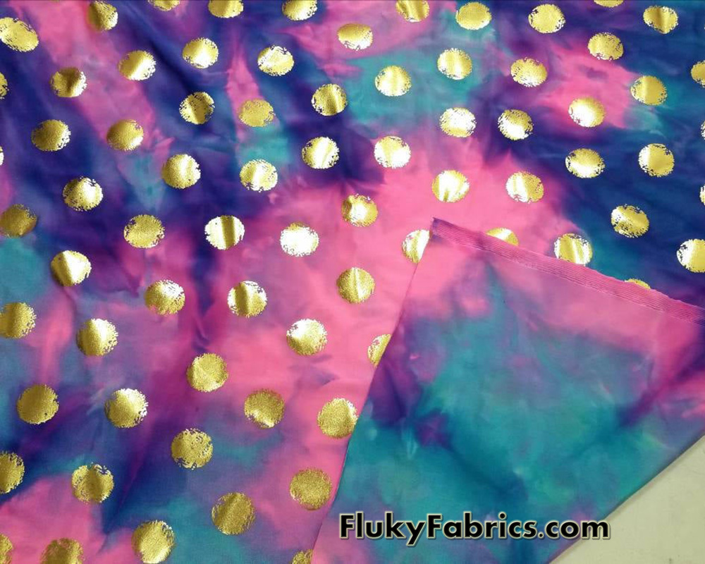 Tie Dye with Gold Dots Swimsuit Nylon Spandex Fabric