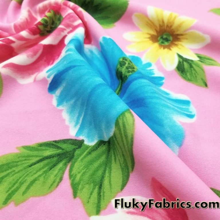 Spring Flower Mix on Pink Quality Swimsuit Nylon Spandex Fabric