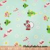 Christmas Print on Mint Background Cotton Rib Fabric at FlukyFabrics.com