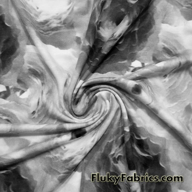 Shades of Gray Abstract Flora Triblend Jersey Print Fabric