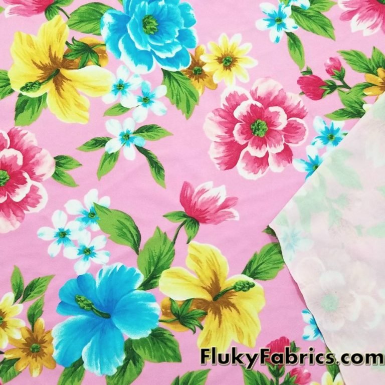 Spring Flower Mix on Pink Quality Swimsuit Nylon Spandex Fabric