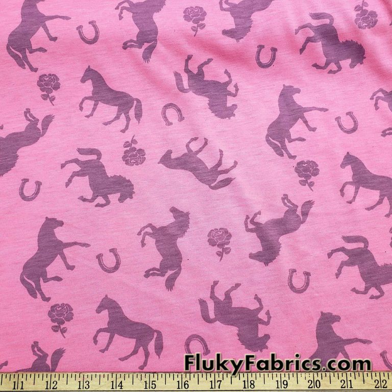 Horses and Roses Print on Pink Cotton Jersey Fabric