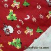 Christmas Print on Red Background Cotton Rib Fabric