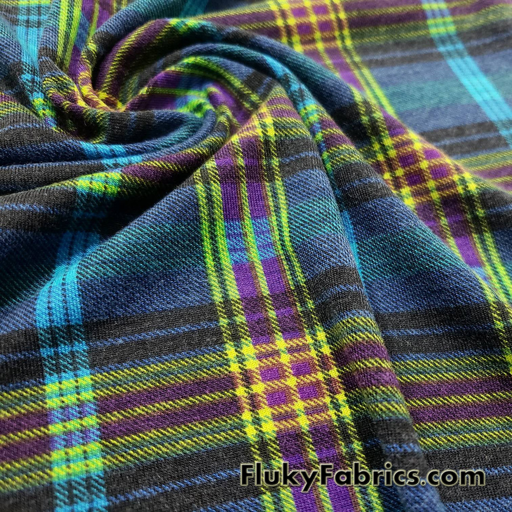 Plaid Lightweight Brushed Rayon Spandex Jersey Fabric in Winter Colors
