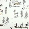 Native Australia Print with Kangaroos, Boomerangs, Huts Cotton Jersey Fabric