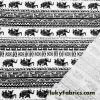 Black and White Marching Elephants and Symbols Print Cotton Spandex Fabric