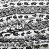 Black and White Marching Elephants and Symbols Print Cotton Spandex Fabric