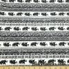 Black and White Marching Elephants and Symbols Print Cotton Spandex Fabric at FlukyFabrics.com