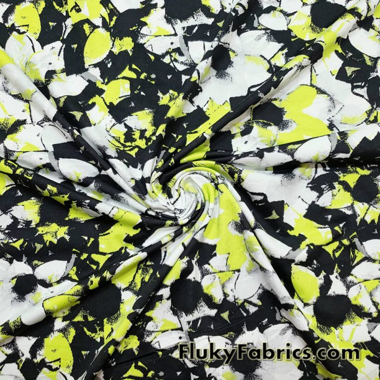 Gray and Lime Green Abstract Flowers Swimsuit Fabric