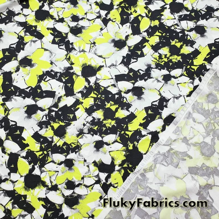 Gray and Lime Green Abstract Flowers Swimsuit Fabric
