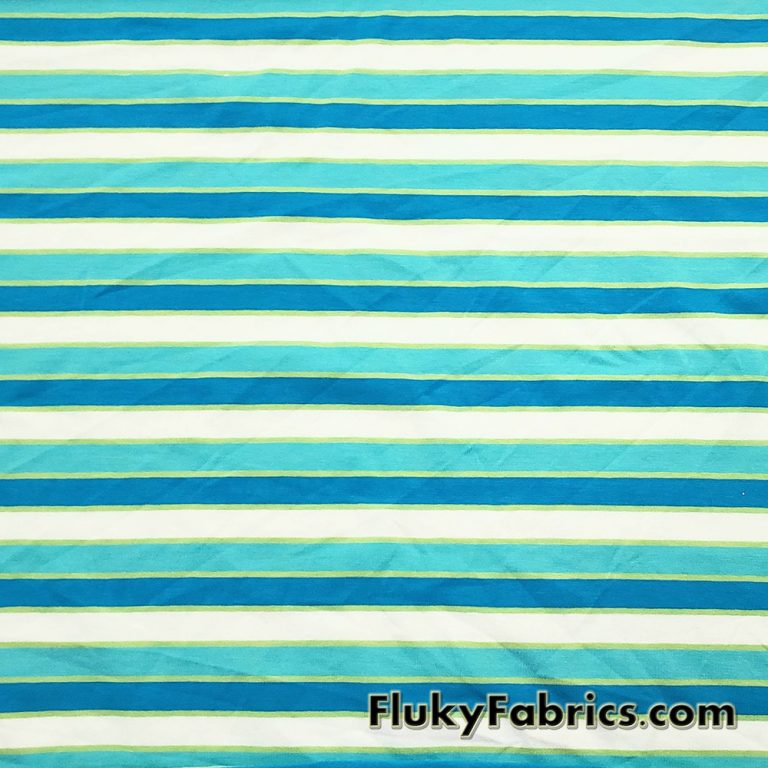 Aqua, Turquoise, Lime and White Yarn Dyed Stripe Cotton Jersey Spandex