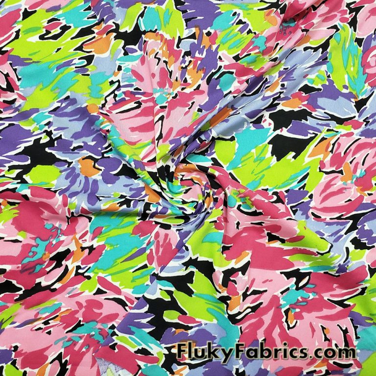 Abstract Flowers and Petals Print Swimwear Poly Spandex Fabric
