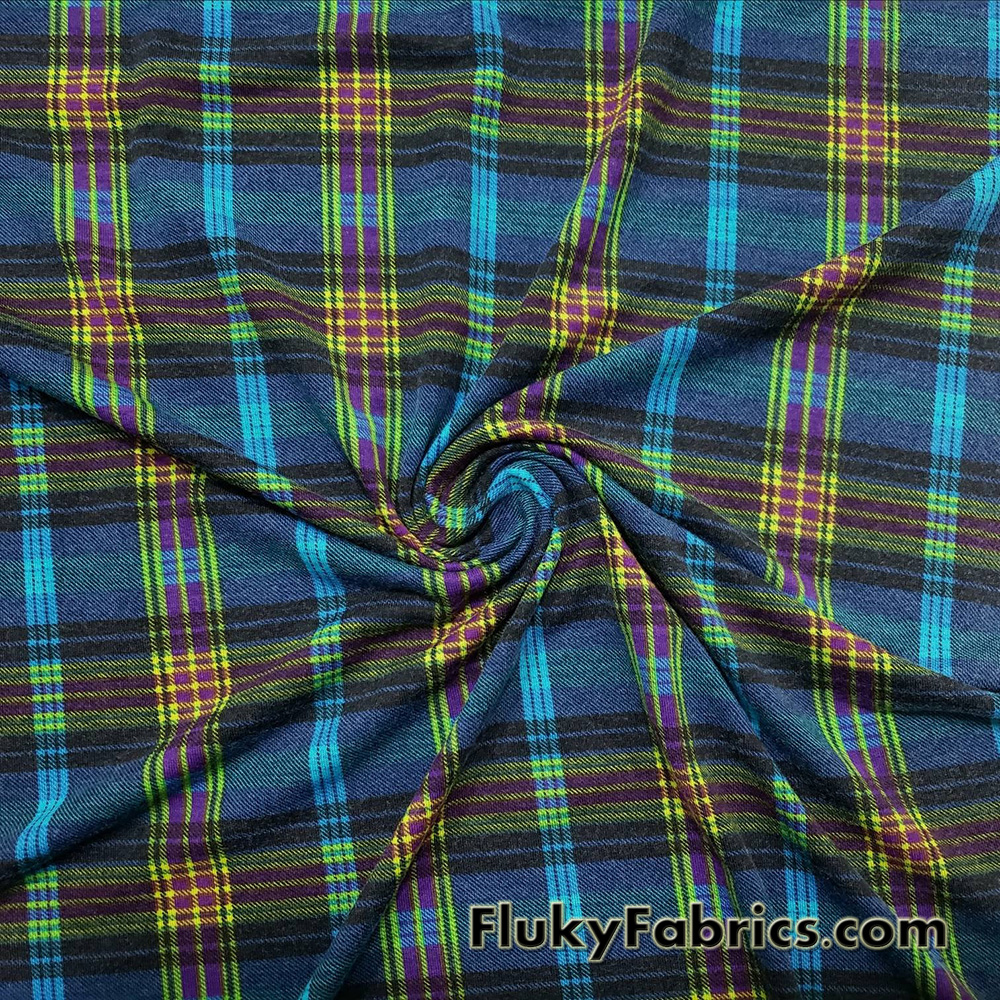 Plaid Lightweight Brushed Rayon Spandex Jersey Fabric in Winter Colors